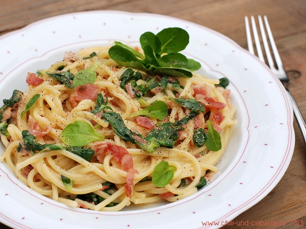 Spaghetti alla Feldsalat-Carbonara