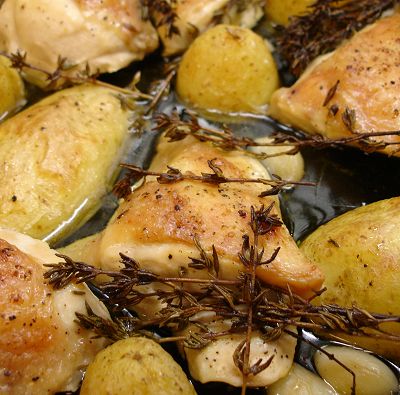 Zitronenhähnchen fertig aus dem Backofen