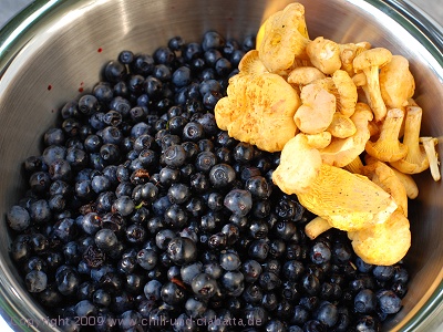 Heidelbeeren und Pfifferlinge