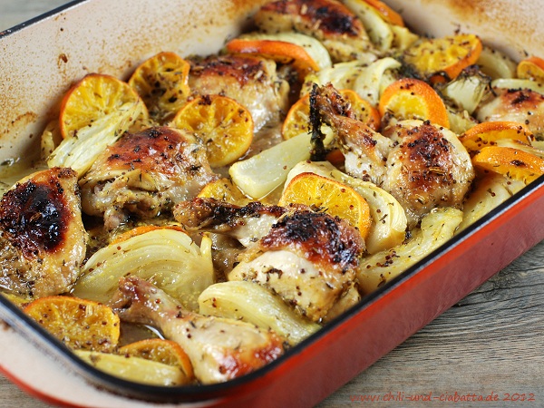 Backofen-Hähnchen mit Clementinen und Fenchel