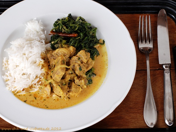 Indisches Lammcurry mit gewürztem Spinat – Chili und Ciabatta