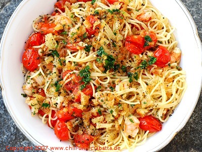 Spaghettini mit pikanten Shrimps und Kirschtomaten